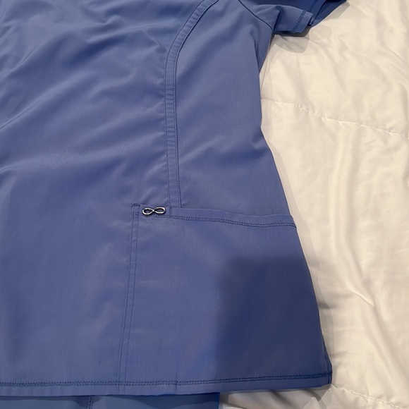 Pair of ceil blue scrubs, medium top and large bottom. See pictures for flaws. - Picture 3 of 11